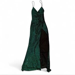 Cinderella Emerald Green Sequin Spaghetti-Strap Prom Gown